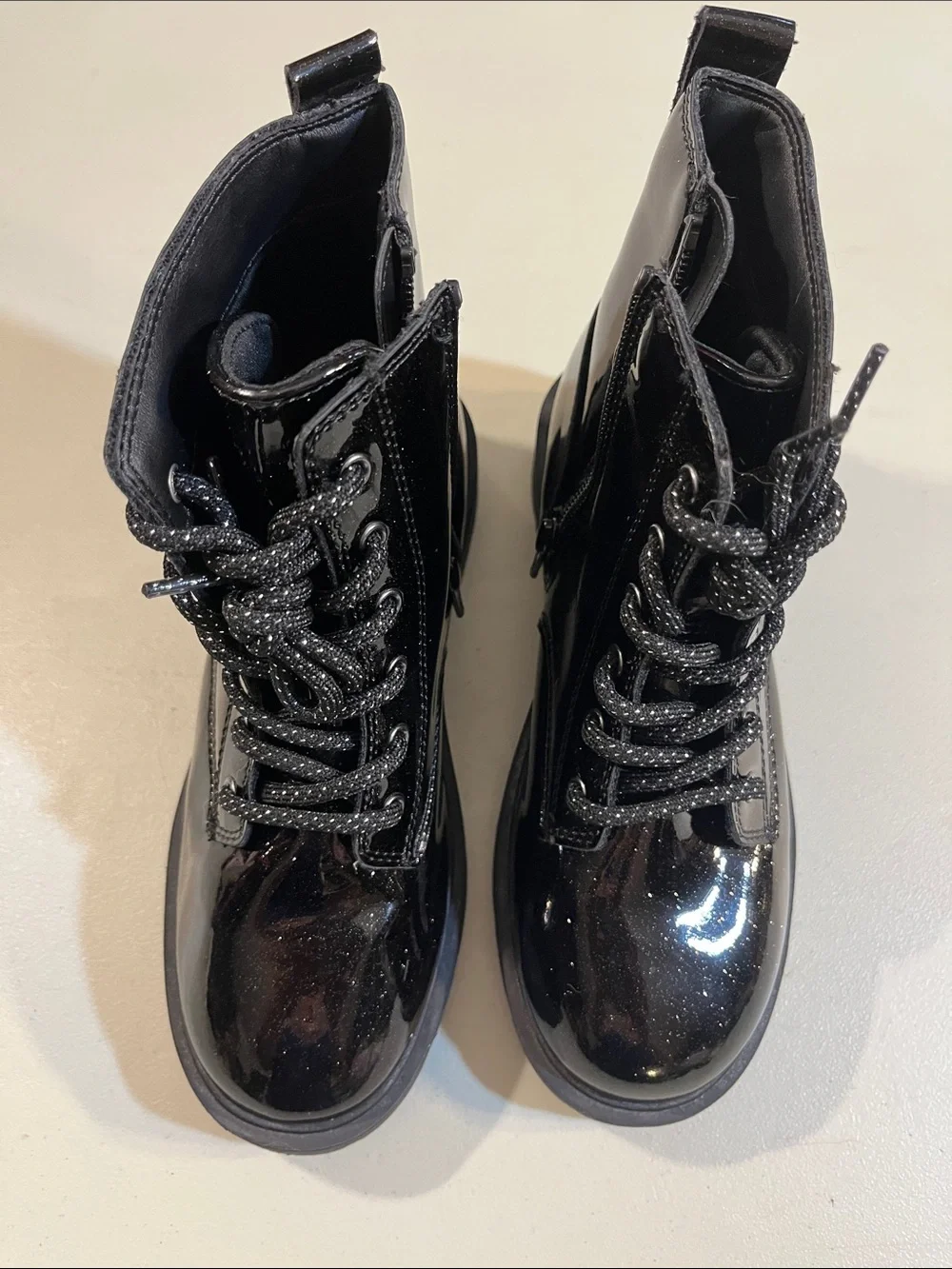 Old Navy Black Patent Lace-Up Kids Ankle Boots with Side Zip